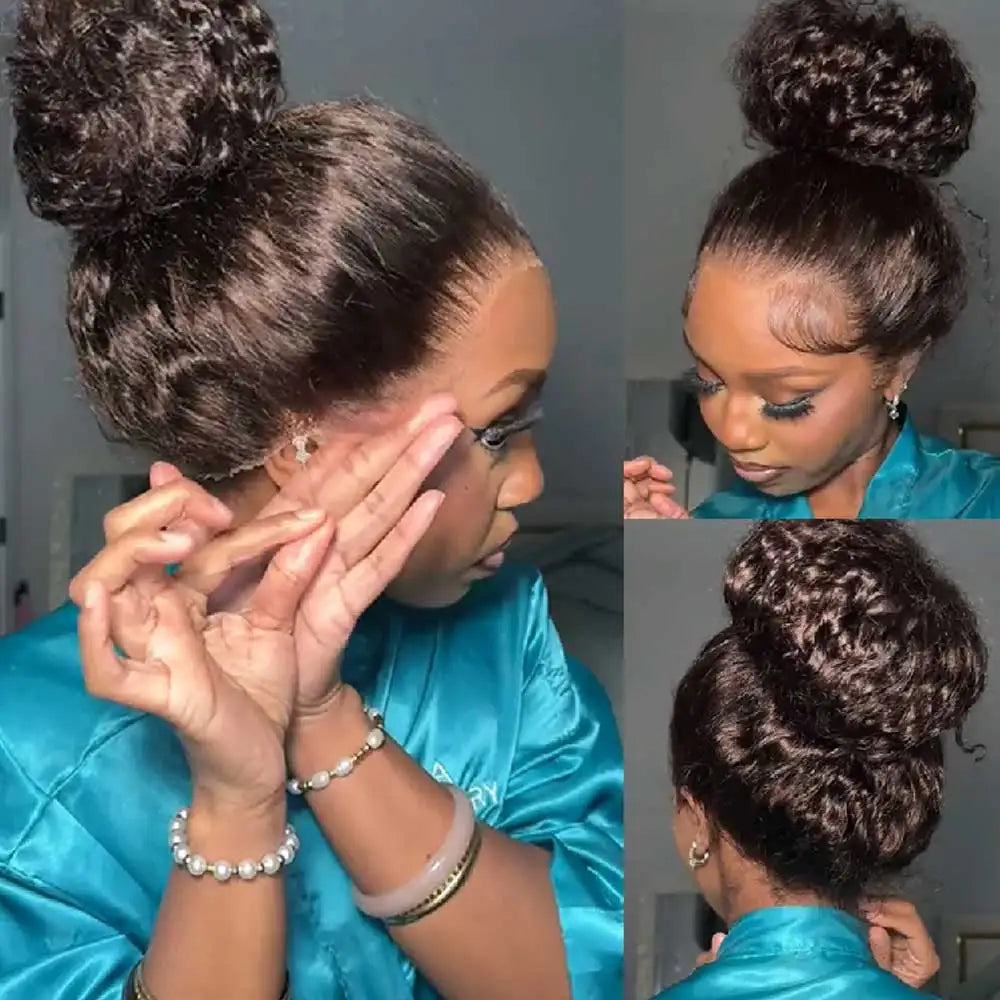 Invisible Strap 360 Full Lace Glueless Wig Hidden Water Wave Lace Front Wig Human Hair Chocolate Brown Deep Wave Frontal Wig