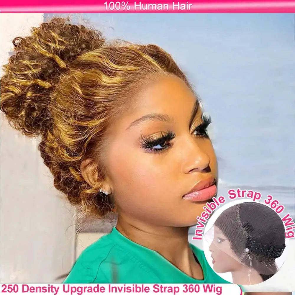 Invisible Strap 360 Full Lace Glueless Wig Hidden Water Wave Lace Front Wig Human Hair Chocolate Brown Deep Wave Frontal Wig