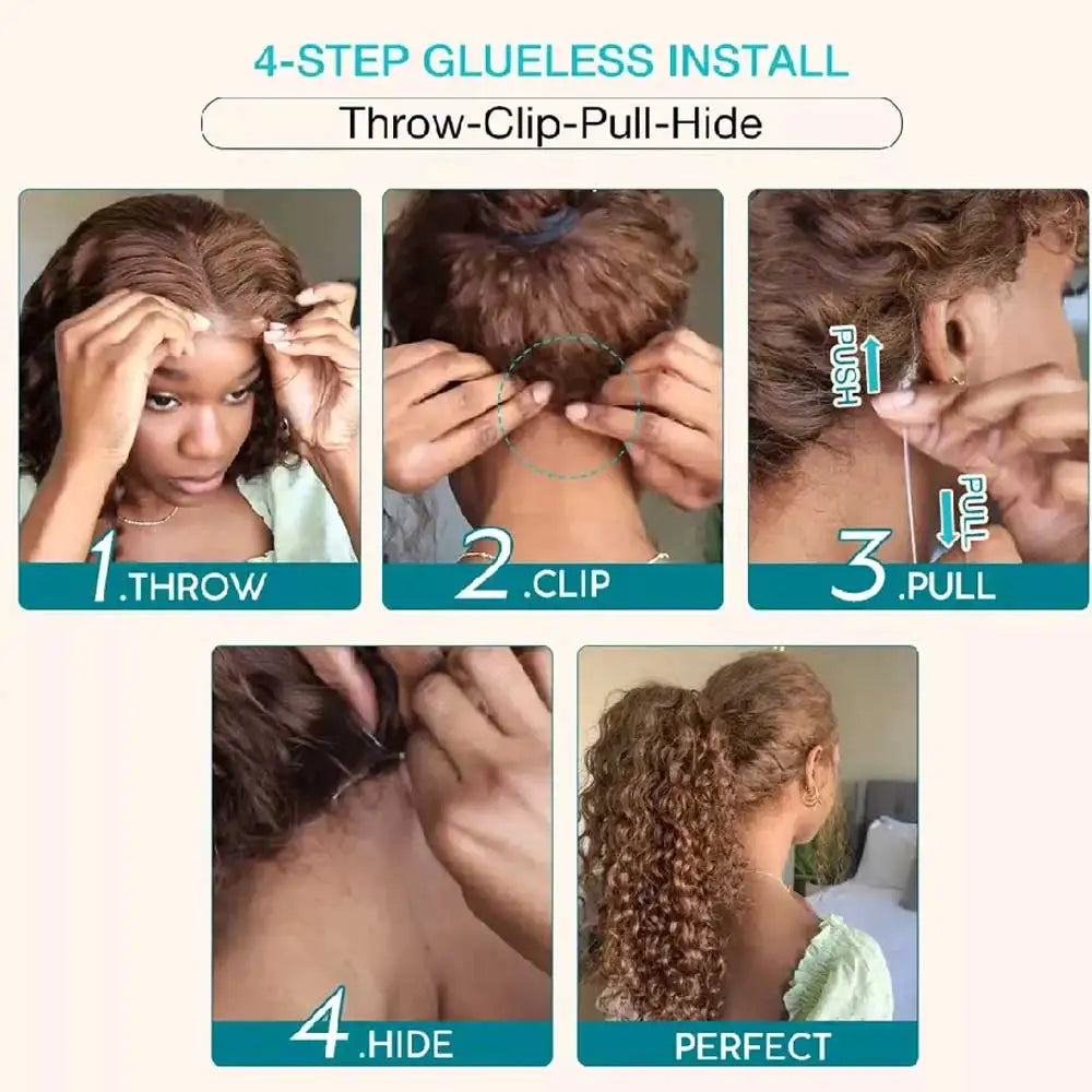 Invisible Strap 360 Full Lace Glueless Wig Hidden Water Wave Lace Front Wig Human Hair Chocolate Brown Deep Wave Frontal Wig