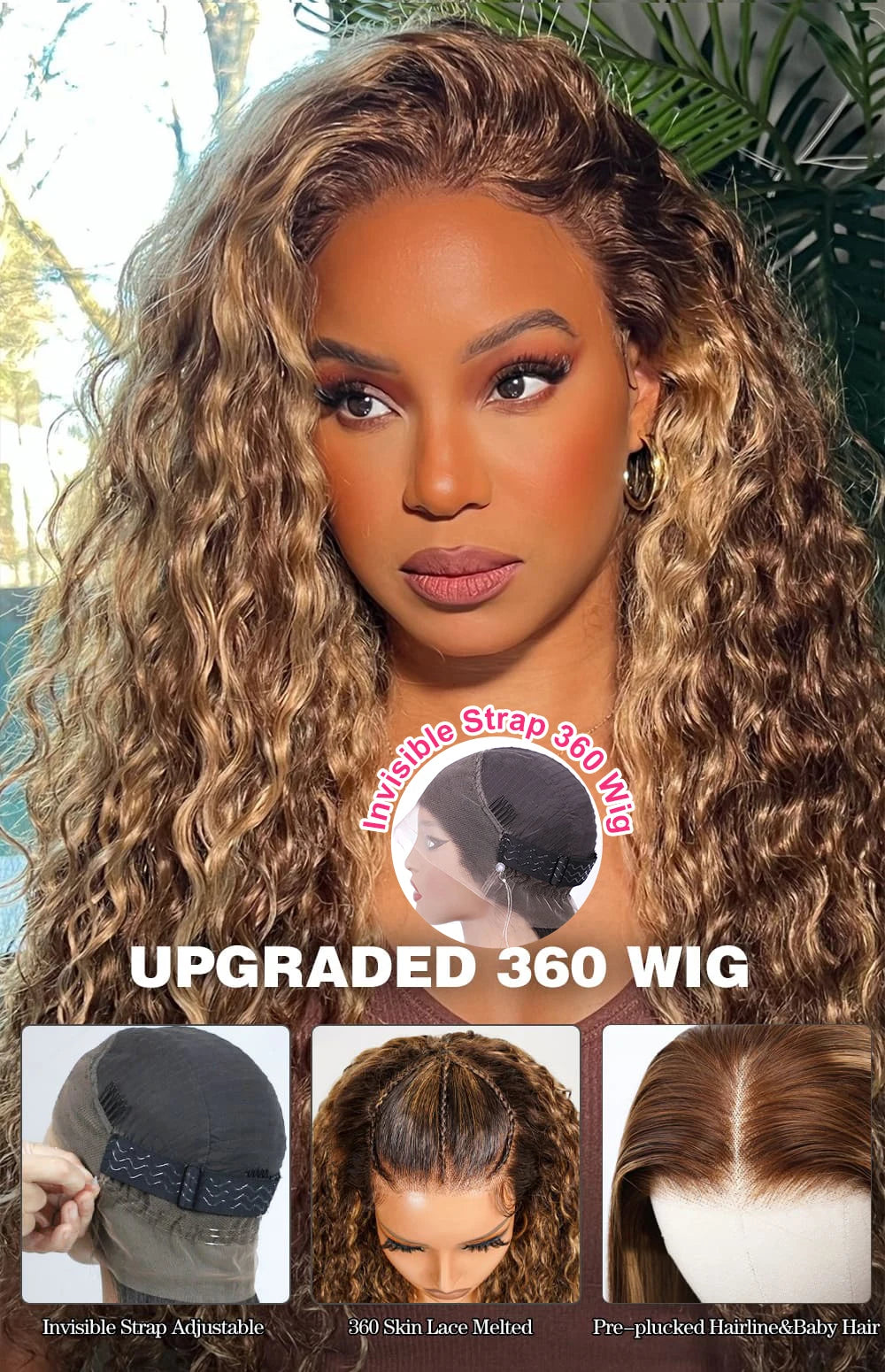 Invisible Strap 360 Full Lace Glueless Wig Hidden Water Wave Lace Front Wig Human Hair Chocolate Brown Deep Wave Frontal Wig