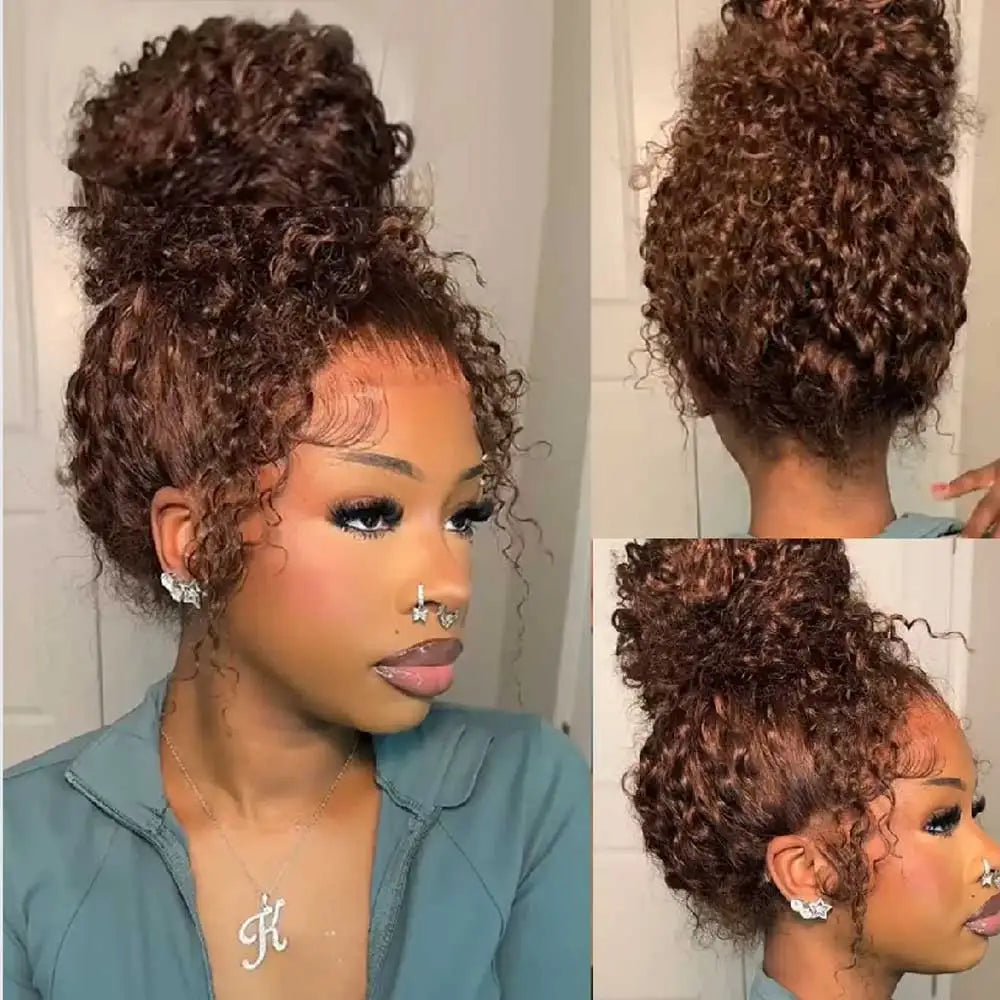 Invisible Strap 360 Full Lace Glueless Wig Hidden Water Wave Lace Front Wig Human Hair Chocolate Brown Deep Wave Frontal Wig