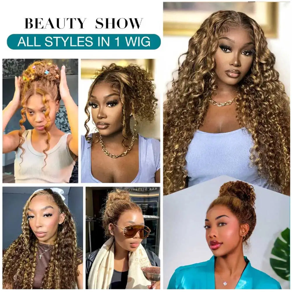 Invisible Strap 360 Full Lace Glueless Wig Hidden Water Wave Lace Front Wig Human Hair Chocolate Brown Deep Wave Frontal Wig