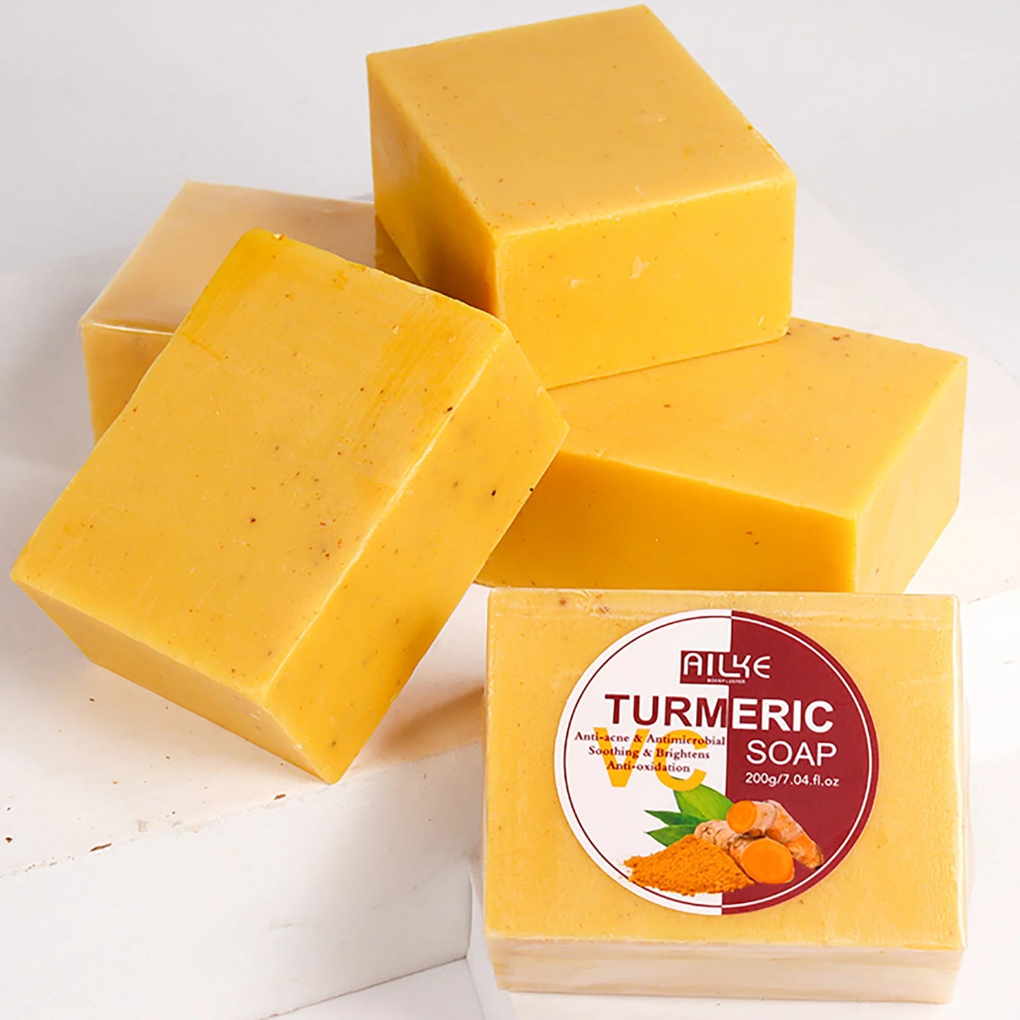 AILKE Natural Turmeric Soap for Face & Body & Hands, Lighten, Clean Stains, Brighten Skin Tone, Reduce Various Spots