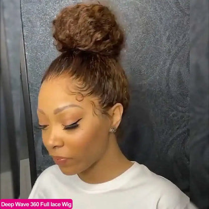 Invisible Strap 360 Full Lace Glueless Wig Hidden Water Wave Lace Front Wig Human Hair Chocolate Brown Deep Wave Frontal Wig