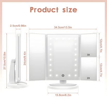Pro Vanity Mirror with 21 LED Natural Light Tri-Zone Magnification USB-C Anti-Glare 180° Adjustable for Makeup & Skin Care