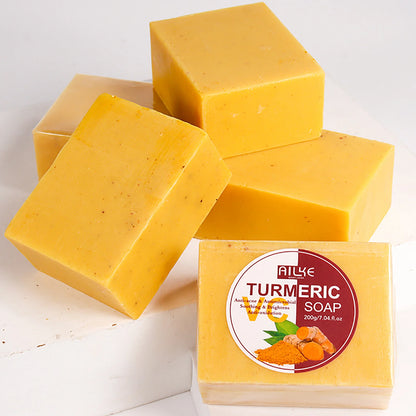 AILKE Natural Turmeric Soap for Face & Body & Hands, Lighten, Clean Stains, Brighten Skin Tone, Reduce Various Spots