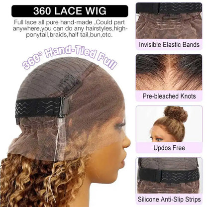 Invisible Strap 360 Full Lace Glueless Wig Hidden Water Wave Lace Front Wig Human Hair Chocolate Brown Deep Wave Frontal Wig