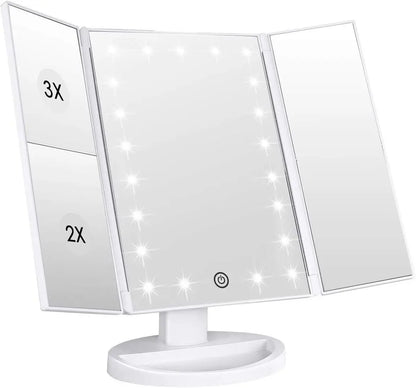 Pro Vanity Mirror with 21 LED Natural Light Tri-Zone Magnification USB-C Anti-Glare 180° Adjustable for Makeup & Skin Care
